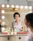 Pink Hollywood Vanity Mirror with Lights, 15 Dimmable Bulbs, 3 Color Lights,Make Up Lighted Mirror, Aluminum Metal Frame, USB Charging Port(23" x 18")