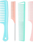 SALONSILK Dopamine Colorful 4PCS Professional Comb Set, Wide Tooth Rat Tail Fine Tooth Hair Combs, Braiding Cutting Barber Styling Curly Parting Set for Men and Women