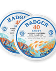 Badger Reef Safe Sunscreen Tin, Unscented SPF 40 Sport Mineral Sunscreen, 98% Organic, 80min Water Resistant Travel Size Hawaii Approved, 2.4 oz Tin, 2-Pack