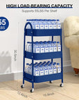 EAGMAK 3 Tier Utility Rolling Cart, Metal Storage Cart with Handle and Lockable Wheels, Multifunctional Storage Organizer Trolley with Mesh Baskets for Kitchen, Living Room, Office, Garage (Indigo)
