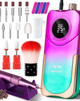 Portable Nail Drill Cordless,35000 RPM Electric Nail File with Holder,Rechargeable Nail Drill E Filer for Nails,Electric Nail Buffer Nail Dremel Tool for Women (Gradient Purple Green)