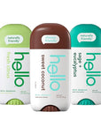 hello Deodorant Variety Pack (Sweet Coconut, Fresh Citrus, White Sage) for Women + Men, Aluminum Free, Baking Soda Free, Parabens Free, 24 Hour Odor Protection, 2.6 Ounce, 3 Pack