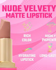 Juvia's Place The Nude Velvety Matte Lipstick Chic - Nude, Long-lasting, Rich-Color Lip Makeup, Creamy Lipstick with Matte Finish, Beauty & Lip Products