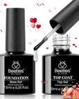 Beetles 2Pcs No Wipe Gel Top Coat and Base Coat Set, High Gloss Clear Long Lasting Base and Top Coat, Soak Off Nail Art DIY at Home