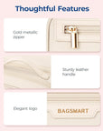 BAGSMART Travel Makeup Bag, Portable Make Up Bag, Wide-open Makeup Organizer Cosmetic Bags for Women for Travel Essentials Travel-Size Toiletries Accessories Bottles, Brushes (Beige)