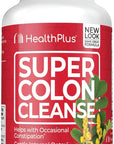 Health Plus Super Colon Cleanse 10 Day Gentle Gut Cleanse Detox, Psyllium Husk, Probiotics for Constipation Relief & Digestive Support, 60 Capsules
