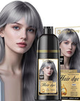 Natural Color Hair Dye Shampoo 3 IN 1, Instant Hair Coloring, Gray Coverage for Men & Women, Beard Dye Vegan Ammonia Free & Paraben-Free, Champú Para Canas Mujer & Hombre (SILVER GRAY)