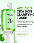 Anua Azelaic Acid 3 CICA Skin Claryfing Toner, Soothing & Clear Care, with Salicylic Acid & Azelaic Acid, Sebum & Spot Care, Suitable for Sensitive Skin, Korean Skin Care (250ml / 8.45 fl.oz.)