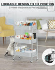 EAGMAK 3 Tier Utility Rolling Cart, Metal Storage Cart with Handle and Lockable Wheels, Multifunctional Storage Organizer Trolley with Mesh Baskets for Kitchen, Living Room, Office, Garage (Grey)