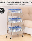 EAGMAK 3 Tier Rolling Cart, Large Metal Storage Cart with Handle and Lockable Wheels, Big Multifunctional Storage Organizer Trolley with Mesh Baskets for Kitchen, Living Room, Office, Garage (Beige)