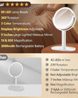 MIYADIVA Makeup Mirror with Lights, 30X Magnifying Mirror with 2-Sided Switch, Vanity Mirror with 3 Colors and Adjustable Brightness, 80 LEDs, Ideal Gift for Daily Makeup and Skincare, 8.8 Inches