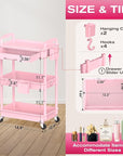 Goovilla Rolling Makeup Organizer Cart with Removable Drawer, 3 Tier Stable Pink Floor Skincare Storage Cart for Vanity, Cosmetic Display, Nail Polish, Perfume, Hair Stuff, Beauty, Bathroom(Plastic)