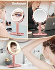 MIYADIVA Makeup Mirror with Lights,20X Magnifying Mirror with Light and Touch Switch, 2-Sided Vanity Mirror with 3 Colors and 80 LEDs, Metallic Rose Gold