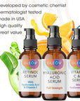 GLEOW Retinol Serum for Face, Vitamin C with Hyaluronic Acid Face Serum for Women and Men, Glow Skin Care Set Total Package Targets Appearance of Uneven Skin Tone and Dryness 3x1oz