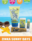 Zinka Sunny Days Personal Pack - SPF 30/50 - UVA & UVB Sunscreen Protection for Face, Body, Lips - Water Resistant, Oil Free, No Parabens (Nosecoat, Lotion, Face Stick, Lip Balm)