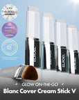 Blanc Cover Cream Stick V White - Korean Color-Changing Foundation Stick with Volufiline - Medium to Full Coverage Dewy Finish Base Makeup - Dual-Ended with Detachable Brush (203 Medium)