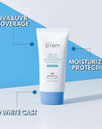 MAKEPREM UVA UVB Defense Me Daily Sun Essence VEGAN Makeup Sunscreen Gel SPF 50+ PA++++ 1.69 Fl Oz Reef-Safe Moisture Sunblock Strong UV Blue Ray Broad Protection Dry Oily Sensitive Acne-Prone Skin