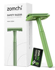 ZOMCHI Women Safety Razor With 5 Double Edge Blades, Metal Single Blade, Reusable & Plastic Free - Fern Green