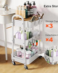 3 Tier Rolling Cart Metal with Wheels and Bamboo Table Top, Art Cart Organizer on Wheels, White Three Tiered Storage Utility Carts for Craft, Baby, Diaper Caddy,Coffee,Kitchen,Cleaning,Office Supplies
