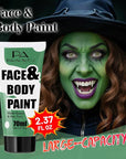 Green Face Paint 70ml - Non-Toxic Washable Body Paint for Hulk, Beast Boy Looks, Water-Based Highly Pigmented Face Body Paint for Halloween SFX Cosplay Makeup, Stage Performance
