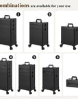 Profesional Rolling Makeup Train Case with Lid, 5 in 1 Cosmetology Case on Wheels, Large Cosmetic Trolley Organizer Travel for Hairstylist Artist Nail Beauty Salon Barber, Black