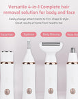 4-in-1 Facial Hair Removal for Women, Electric Painless Shaver, USB Rechargeable, Lip Chin Cheek Trimmer