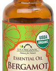 US Organic 100% Pure Bergamot Essential Oil, USDA Certified Organic, Cold Pressed, with Euro droppers (More Size Variations Available) (30 ml / 1 fl oz)