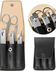 Premium Stainless Steel Nail Clippers Set - Travel Grooming Kit, 6pc Manicure/Pedicure Tools with PU Case - Unisex Gift for Men and Women(D-Black)