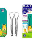 GuruNanda Kids Tongue Scraper (2-Pack) with Travel Case, Stainless Steel, Aids in Fresh Breath - Travel-Friendly Tongue Cleaner (Green/Pink/Orange)
