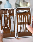 FAMILIFE Manicure Set, Professional Nail Kit Nail Clipper Set, 12PCS Stainless Steel Manicure Kit, with Brown Leather Travel Case Luxury Gifts for Him