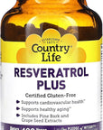 Country Life Resveratrol Plus 1000mg - Organic Antioxidant Supplement with Pine Bark & Grape Seed Extracts - Vegan, Gluten-Free, Non-GMO