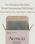 ARENCIA Organic Natural Dish Soap Bar – Non-Toxic, Vegan, Eco Kitchen Bar, Sustainable, Zero Waste, Plant-Based, Free of Fragrance, Cuts Through Grime, Camping, Oatmeal Dish Soap