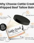 Cattle Creek Whipped Beef Tallow for Skin & Face – Deeply Moisturizing Tallow Balm – Organic Grass-Fed Skincare – Nourishes Dry, Sensitive Skin– Non-Comedogenic, Fast-Absorbing (4oz, Vanilla)