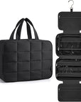 BAGSMART Travel Toiletry Bag with Jewelry Organizer, Hanging Travel Bag for Toiletries, Puffy Makeup Cosmetic Bag Organizer, Carry-on Travel Accessories Essentials, Black-M