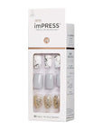 imPRESS Design, Press On Nails, Knock Out, Gray, Short, Size, Squoval, Shape, Includes 30 Nails, Prep Pad, Instructions Sheet, 1 Manicure Stick, 1 Mini File