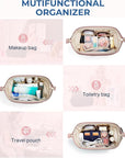 BAGSMART Makeup Bag Travel Toiletry Bag, Puffy Padded Make Up Bags for Women Makeup Organizer Case, Wide-open Pouch Purse Travel Essentials Toiletries Accessories Brushes, Dark Pink