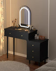 Garvee Makeup Vanity Desk with Mirror and Lights, Modern Black Vanity Table with 2 Drawers & Adjustable 3-Drawer Cabinet, Wood Dressing Table for Bedroom