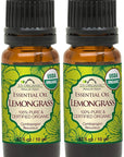 US Organic 100% Pure Lemongrass Essential Oil, USDA Certified Organic, Undiluted, Therapeutic Grade, Steam Distilled, for Aromatherapy, Freshening, and DIY Personal Care (10ml, Pack of 2)