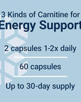 Life Extension Optimized Carnitine, Three Forms of L-carnitine, Promotes Heart & Brain Health, Gluten Free, Non-GMO, Vegetarian, 60 Capsules