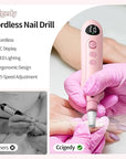 Professional Manicure Pedicure Electric Toenail Grinder Kit - Cordless Electric Nail File Set for Thick Nails Hand Feet Care ,15 Speed,Nail Drill with LED Display Ideal Gift for Men and Women-Pink