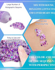 MEICOLY Purple Hair Glitter Kids Makeup,Halloween Sparkly Face Glitter,Mermaid Sequins Face Body Glitter,Chunky Glitter for Festival Rave Accessories Costume Outfits for Women,50ml