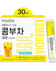 TEAZEN Lemon Kombucha Tea, Hydration Drink Mix, Sugar Free, Live Probiotics & Prebiotics, 30 Sticks, 5.29oz