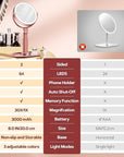 B Beauty Planet Makeup Mirror with Lights, Lighted Magnifying Mirror 30X with 3 Lighting and Adjustable Brightness, 2-Sided Height Adjustable Vanity Mirror for Bathroom, Gifts for Women Rose Gold
