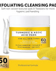 VALITIC Turmeric Kojic Acid Cleansing Pads - Exfoliating Dark Spot Remover for Face with Vitamin C, Alpha Arbutin, Niacinamide and Retinol - Kojic Acid And Turmeric Cleansing Pads - 60 Units