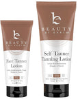 Self Tanner Face & Body - With Organic Aloe Vera & Shea Butter, Sunless Tanning Lotion, Bronzer Buildable Light, Medium or Dark Tan, Fake Tan Self Tanners Best Sellers, 7.5oz (body) 3oz (face)