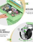 Goovilla 3 Tier Rolling Utility Cart Organizer with Removable Drawer, Stable and Sturdy Green Rolling Storage Carts with 2 Lockable Wheels for Bathroom, Kitchen, Snack, Craft, Makeup, Baby Essentials