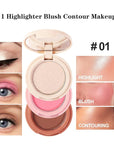3-in-1 Blendable Trio, Contour and Highlight Blush Makeup