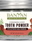 Banyan Botanicals Cinnamon Clove Tooth Powder – Ayurvedic Fluoride-Free Toothpaste Alternative with Miswak & Activated Charcoal from Amla – 0.75oz, 80+ Uses – Non GMO Sustainably Sourced Vegan