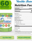 Rawfusion- Vegan Protein Powder, Vanilla Bean - 60 Servings 21g of Plant Based Protein, Low Net Carbs, Non-Dairy, Gluten/ Lactose Free, Soy Free, Kosher, Non-GMO, 4lbs Pound