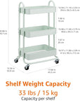 Amazon Basics 3-Tier Metal Rolling Utility or Kitchen Cart - Mint Green